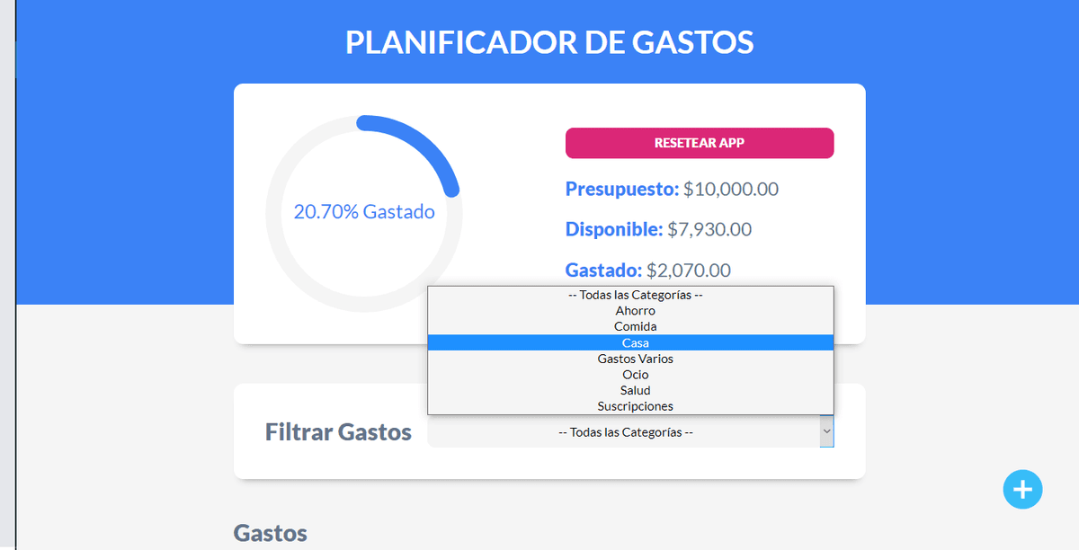 Planificador de gastos